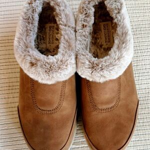 Skechers Faux Fur Lined Slip-On Slippers in Light Brown